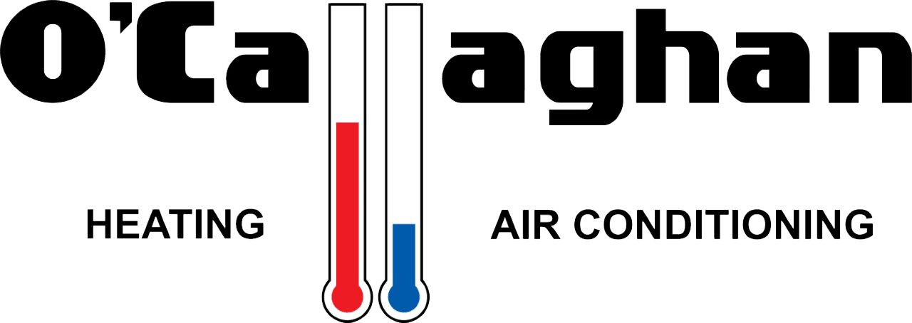 O'Callaghan Heating and Air Conditioning logo: the double L of Callaghan drawn as a red thermometer and a blue thermometer